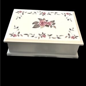Vintage JCPenny  Country “Shabby Chic Rose” Wood Jewelry Box Mirror velvet NEW